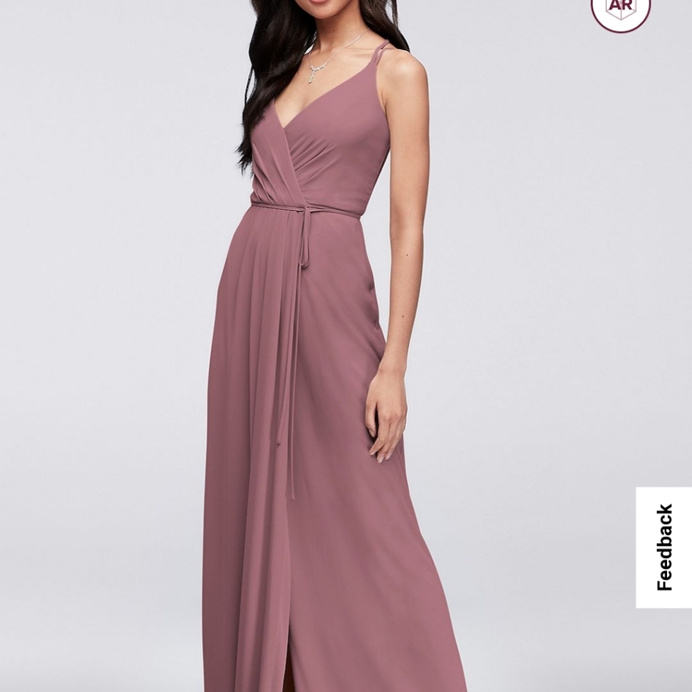 Double-Strap Long Georgette Bridesmaid Wrap Dress